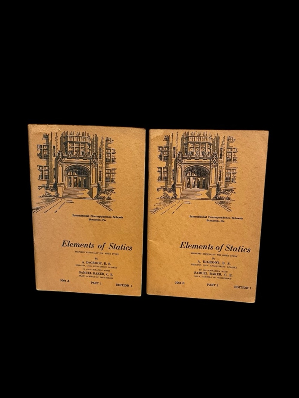 Elements of Statics Part 1 & 2 International Correspondence School 1946 Lot of 2